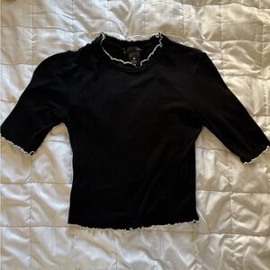 Aqua Black Ribbed Short Sleeve Top